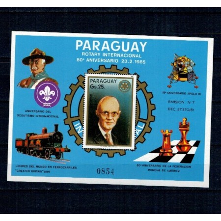 Paraguay 1985 - Rotary, șah, locomotiva, colita neuzata Paraguay 1985 - Rotary, șah, locomotiva, colita neuzata