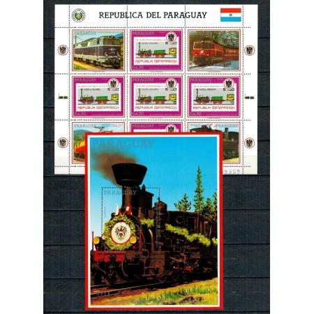 Paraguay 1988 - Locomotive, cai ferate, Austria, minicoala si colita neuzata Paraguay 1988 - Locomotive, cai ferate, Austria, minicoala si colita neuzata