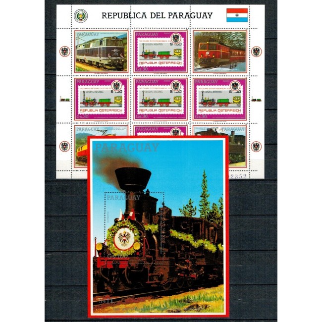 Paraguay 1988 - Locomotive, cai ferate, Austria, minicoala si colita neuzata Paraguay 1988 - Locomotive, cai ferate, Austria, minicoala si colita neuzata