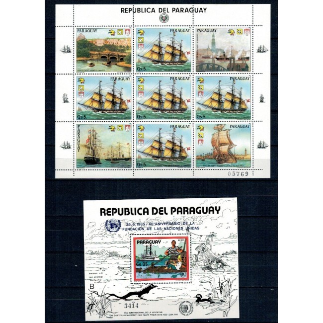 Paraguay 1985 - Vapoare, Anul International al Tineretului, minicoala si colita neuzata Paraguay 1985 - Vapoare, Anul International al Tineretului, minicoala si colita neuzata