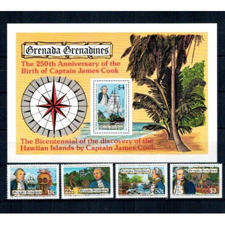 Grenada Grenadines 1978 - Căpitanul James Cook, navigație, serie si colita neuzata Grenada Grenadines 1978 - Căpitanul James Cook, navigație, serie si colita neuzata