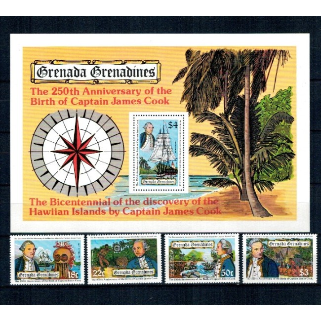 Grenada Grenadines 1978 - Căpitanul James Cook, navigație, serie si colita neuzata Grenada Grenadines 1978 - Căpitanul James Cook, navigație, serie si colita neuzata