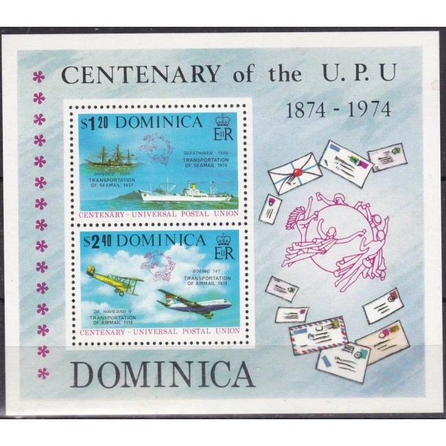 Dominica 1974 - UPU, transport, colita neuzata Dominica 1974 - UPU, transport, colita neuzata