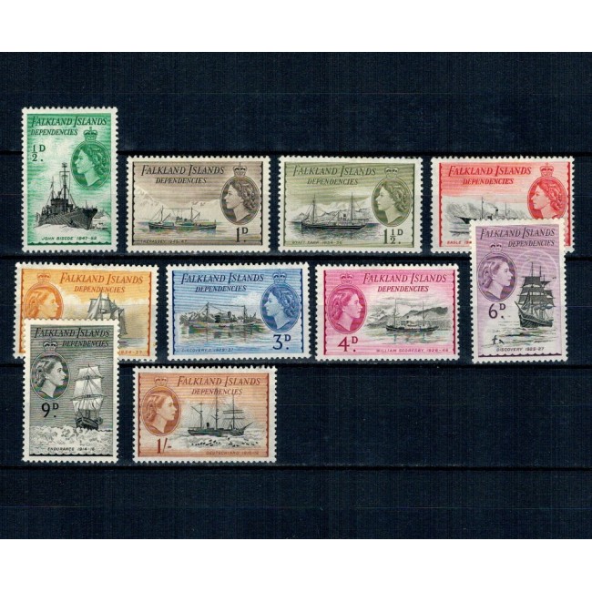 Falkland Islands 1954 - Uzuale, vapoare, serie incompleta, nestampilata, cu sarniere