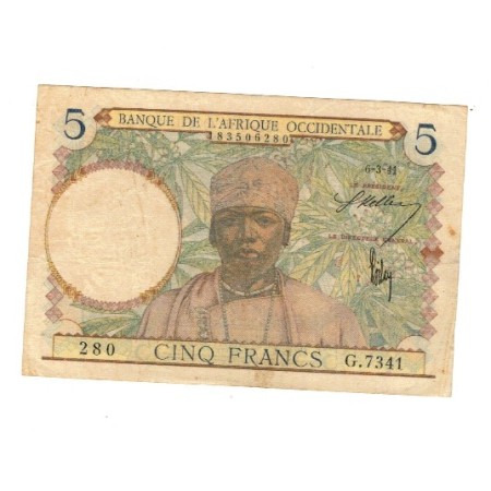 Africa Occidentala Franceza 1941 - 5 franci, circulat