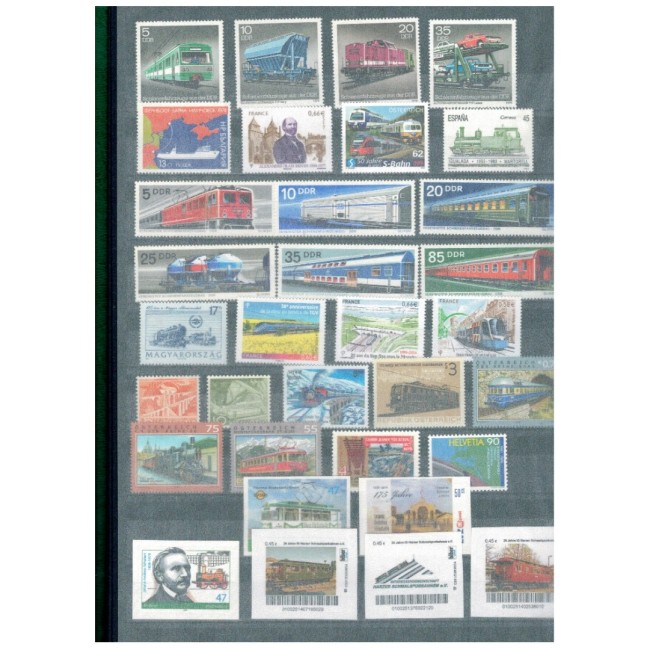 Clasor cu o mica colecție de timbre neuzate tematica feroviara, cai ferate, trenuri, locomotive Clasor cu o mica colecție de timbre neuzate tematica feroviara, cai ferate, trenuri, locomotive