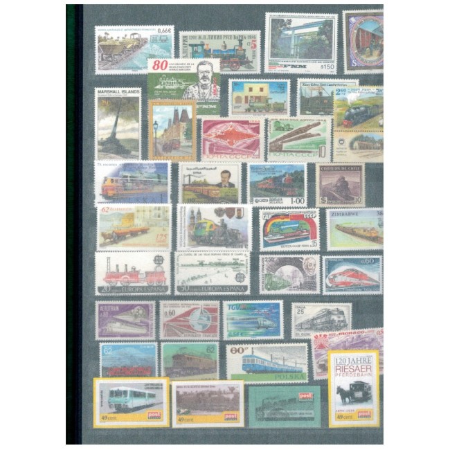 Clasor cu o mica colecție de timbre neuzate tematica feroviara, cai ferate, trenuri, locomotive Clasor cu o mica colecție de timbre neuzate tematica feroviara, cai ferate, trenuri, locomotive