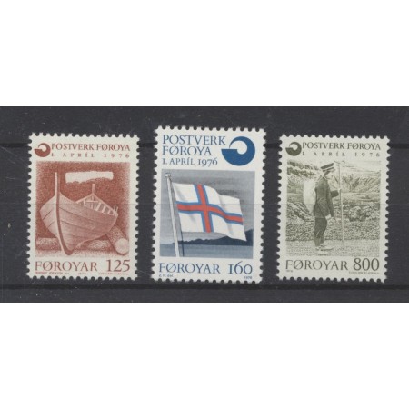 Insulele Feroe 1976 - Barca, steag, poștaș, Faroese Post Office, serie neuzata Insulele Feroe 1976 - Barca, steag, poștaș, Faroese Post Office, serie neuzata