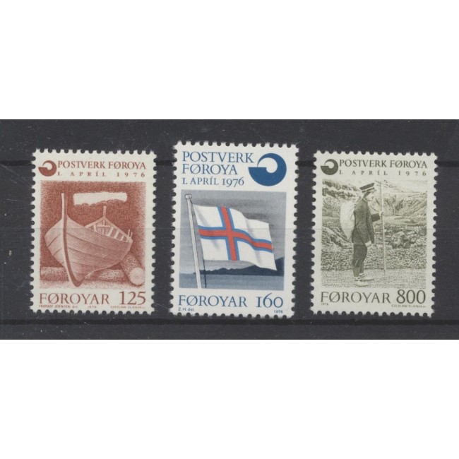 Insulele Feroe 1976 - Barca, steag, poștaș, Faroese Post Office, serie neuzata