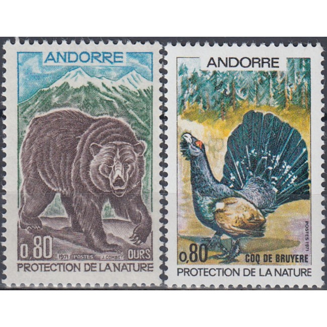 Andorra (Fr) 1971 - Protecția naturii, fauna, serie neuzata Andorra (Fr) 1971 - Protecția naturii, fauna, serie neuzata