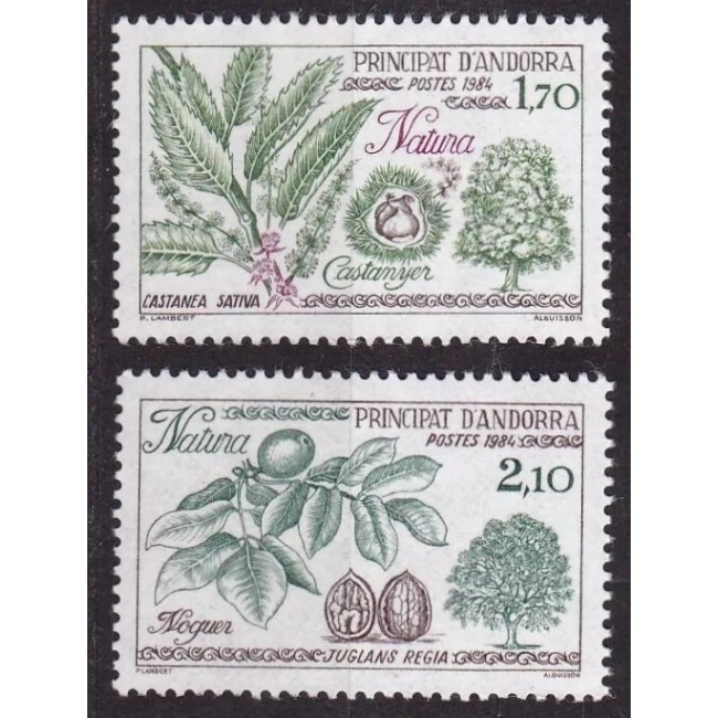 Andorra (Fr) 1984 - Protecția naturii, flora, copaci, serie neuzata