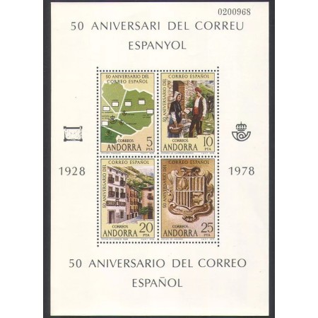 Andorra (Es) 1978 - Aniversarea Poștei, colita neuzata Andorra (Es) 1978 - Aniversarea Poștei, colita neuzata
