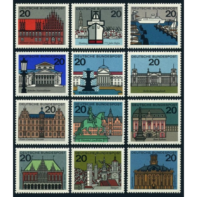 Bundes 1964 - Capitale regionale, arhitectura, serie neuzata