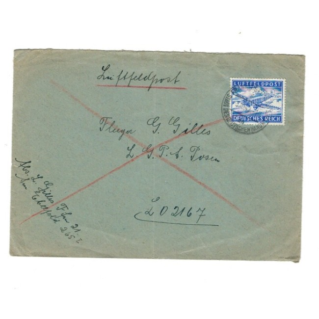 Germania 1942 - Posta aeriana de campanie, plic circulat la Posen (Poznan)