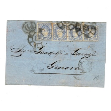 Spania 1870 - Plic circulat Cadiz - Genova Spania 1870 - Plic circulat Cadiz - Genova