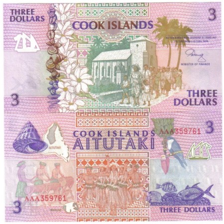 Insulele Cook 1992 - 3 dollars UNC