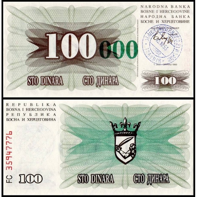 Bosnia Herzegovina 1992 - 100.000 dinara UNC Bosnia Herzegovina 1992 - 100.000 dinara UNC