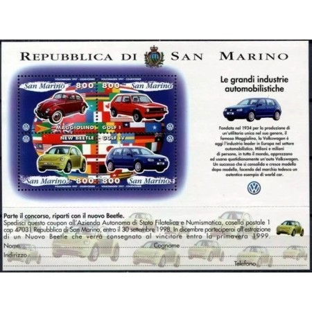 San Marino 1997 - Mașini de epoca, bloc neuzat