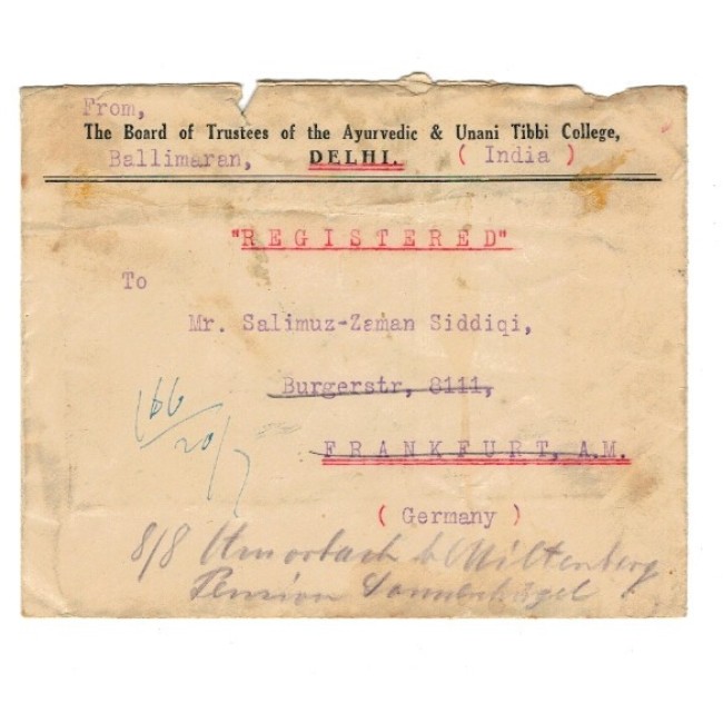 India 1927 - Plic circulat recomandat Delhi - Frankfurt (GErmania)