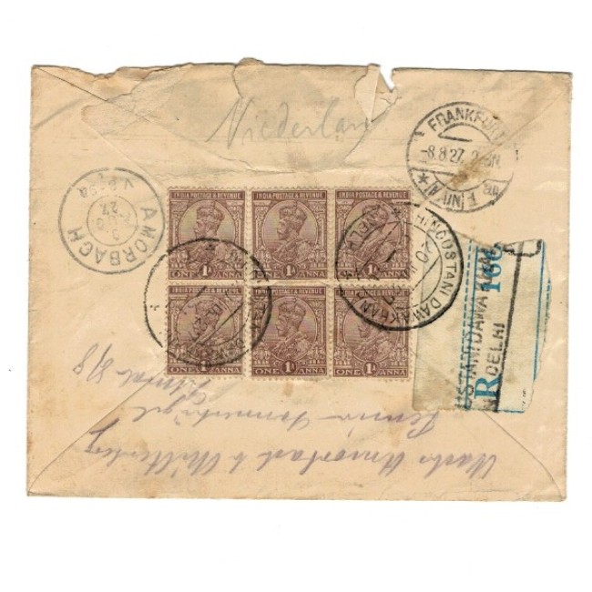 India 1927 - Plic circulat recomandat Delhi - Frankfurt (GErmania)