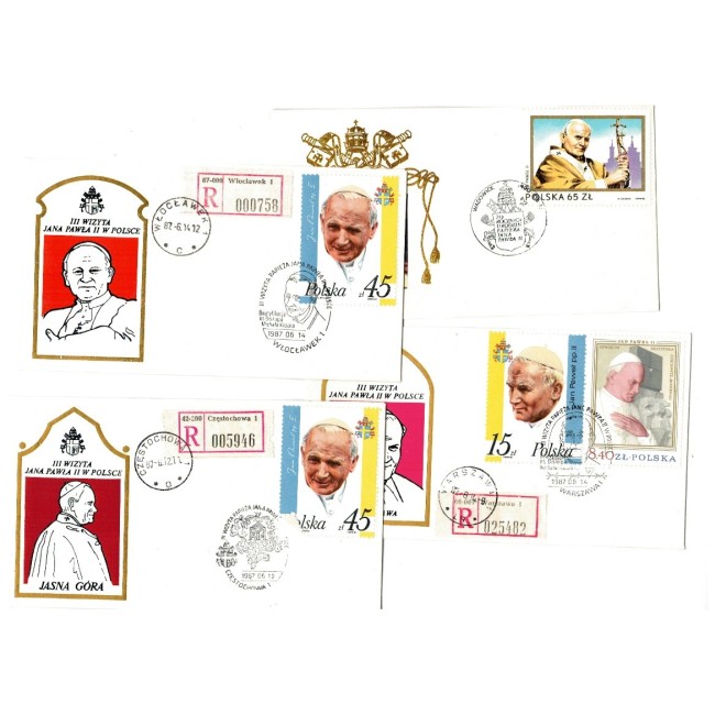 Polonia - Lot 8 plicuri cu tematica religioasa, Papa Ioan Paul II, majoritatea FDC