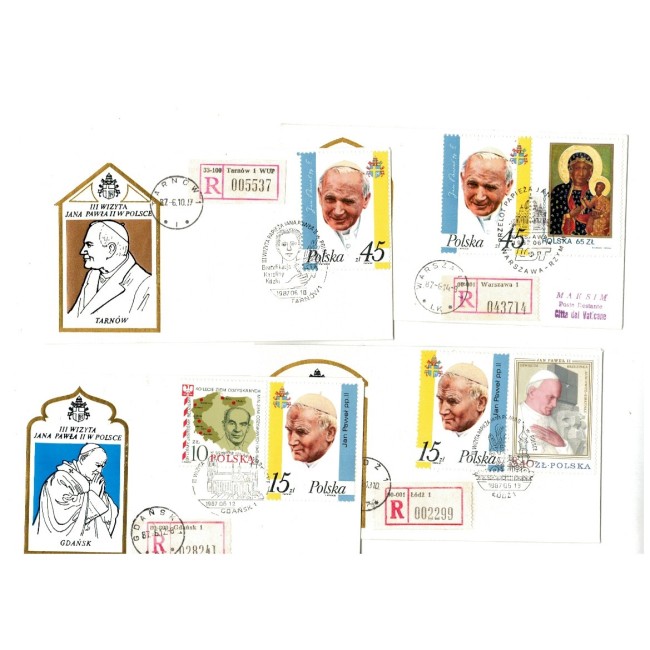 Polonia - Lot 8 plicuri cu tematica religioasa, Papa Ioan Paul II, majoritatea FDC