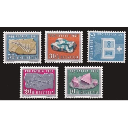 Elvetia 1961 - Pro Patria, minerale si fosile, serie neuzata Elvetia 1961 - Pro Patria, minerale si fosile, serie neuzata