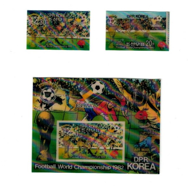 DPR Korea 1981 - Campionatul Mondial de Fotbal, serie si colita 3D neuzata