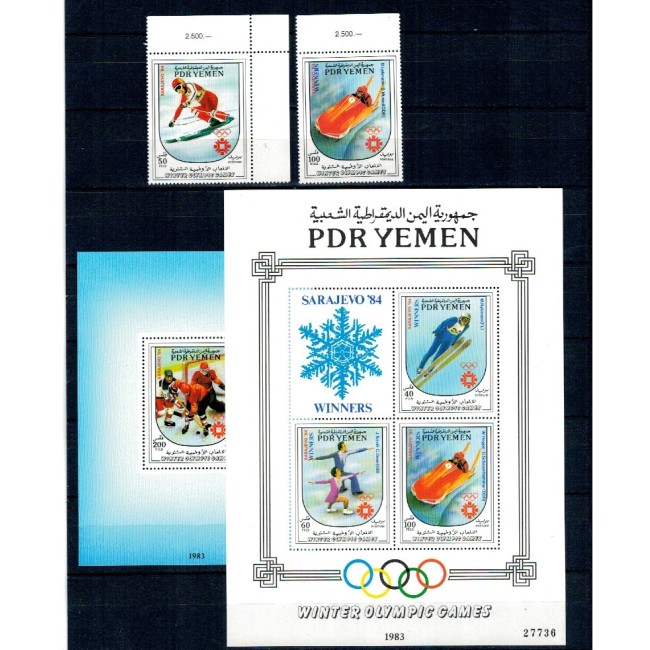 Yemen Sud 1983 - Jocurile Olimpice de iarna, sport, serie, colita si bloc neuzat