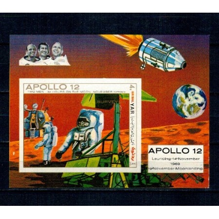 Yemen 1969 - Apollo 12, cosmonautica, colita nedantelata neuzata Yemen 1969 - Apollo 12, cosmonautica, colita nedantelata neuzata
