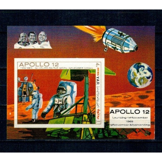 Yemen 1969 - Apollo 12, cosmonautica, colita nedantelata neuzata