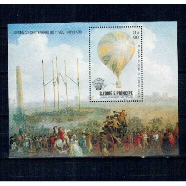 Sao Tome 1983 - Balon cu aer cald, Montgolfier, colita neuza