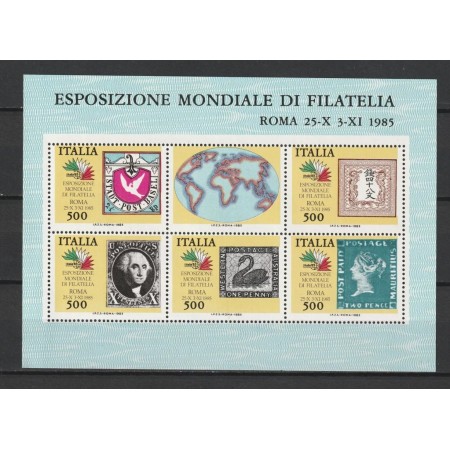 Italia 1985 - Expo filatelic, timbru pe timbru, bloc neuzat Italia 1985 - Expo filatelic, timbru pe timbru, bloc neuzat