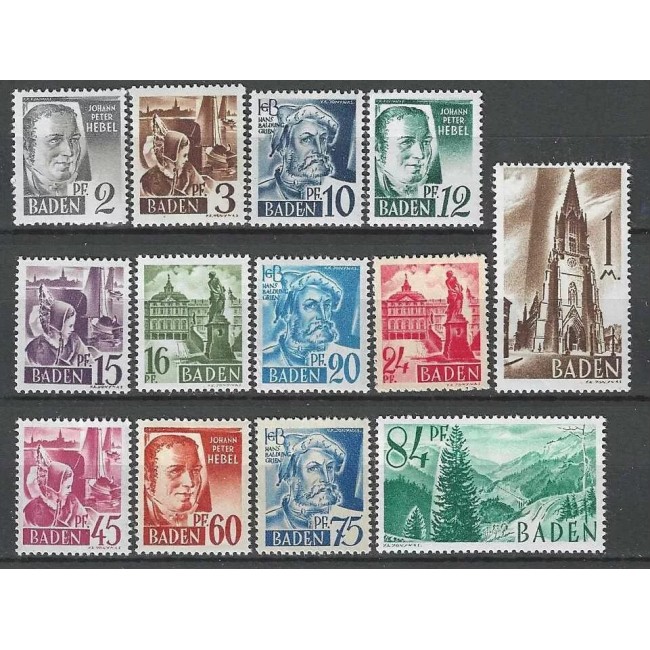 Baden, Zona de Ocupatie Franceza 1947 - Uzuale, personalități, vederi, serie neuzata