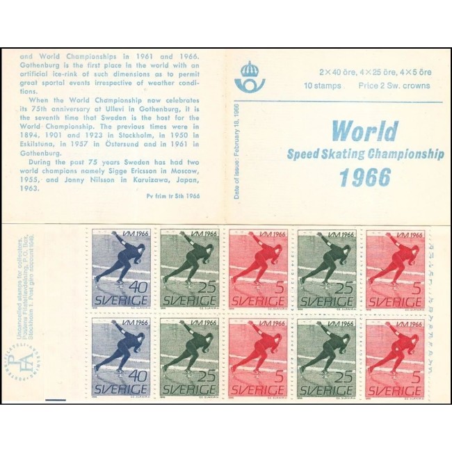 Suedia 1966 - Patinaj, sport, carnet filatelic neuzat