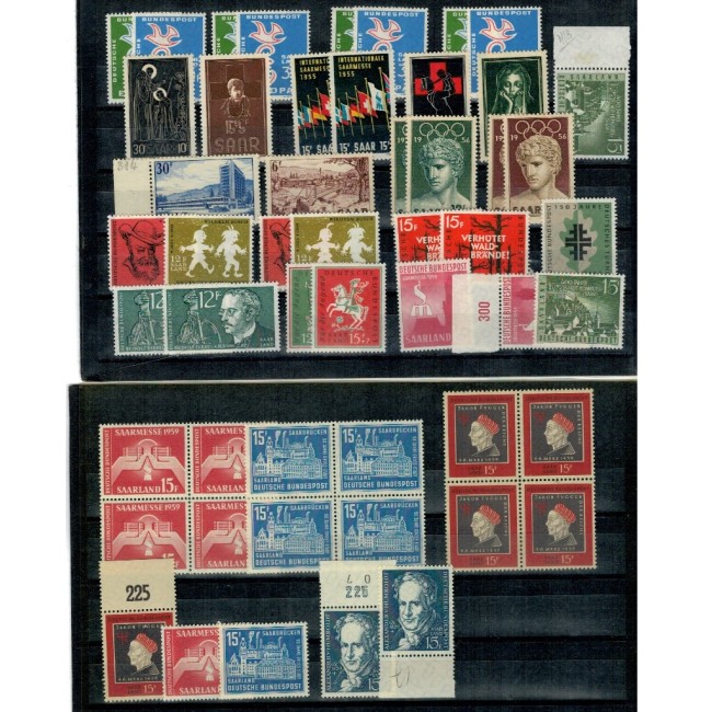 Saar 1953-1959 - Lot timbre neuzate, cu dubluri