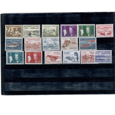 Groenlanda 1960-1985 - Lot timbre neuzate, pe 3 cartoane de expunere