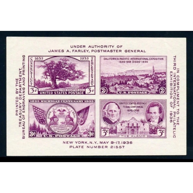 SUA 1936 - Expo filatelic, colita neuzata
