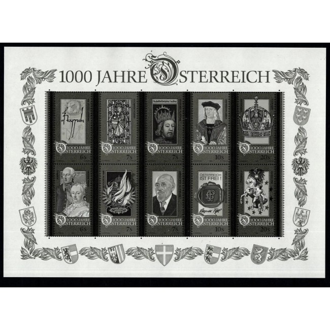 Austria 1996 - Mileniul Austriei, aniversare, folder cu minicoala neuzata, minicoala black print si serie cu stampile prima zi