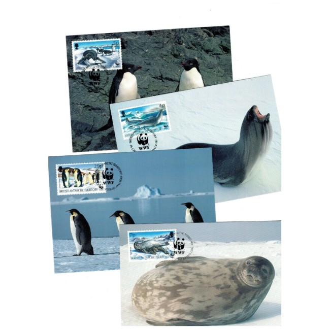 British Antarctic 1992 - Fauna WWF, set 4 carti poștale maxime