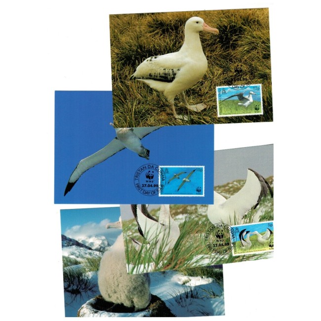 Trsitan da Cunha 1999 - Păsări, albatros, fauna WWF, serie 4 carti poștale maxime