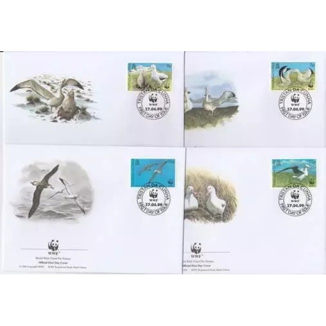 Tristan da Cunha 1999 - Păsări, albatros, fauna WWF, serie 4 plicuri prima zi
