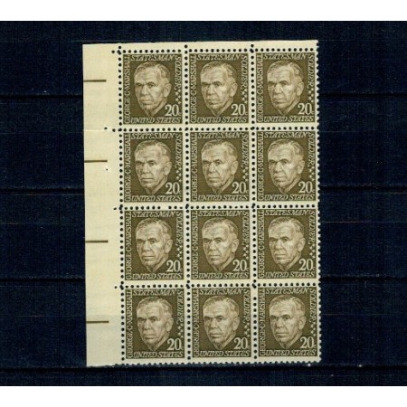 SUA 1967 - Personalități, George Marshall, bloc de 12 neuzat SUA 1967 - Personalități, George Marshall, bloc de 12 neuzat