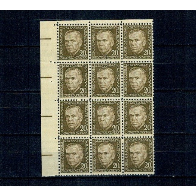 SUA 1967 - Personalități, George Marshall, bloc de 12 neuzat