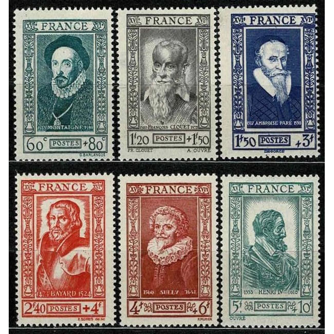 Franta 1943 - Personalități din sec. XVI, serie neuzata
