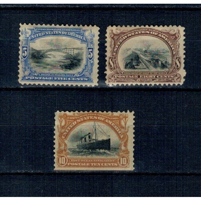 SUA 1901 - Expo Panamerican, transport, pod, vapoare, serie incompleta nestampilata, cota mare
