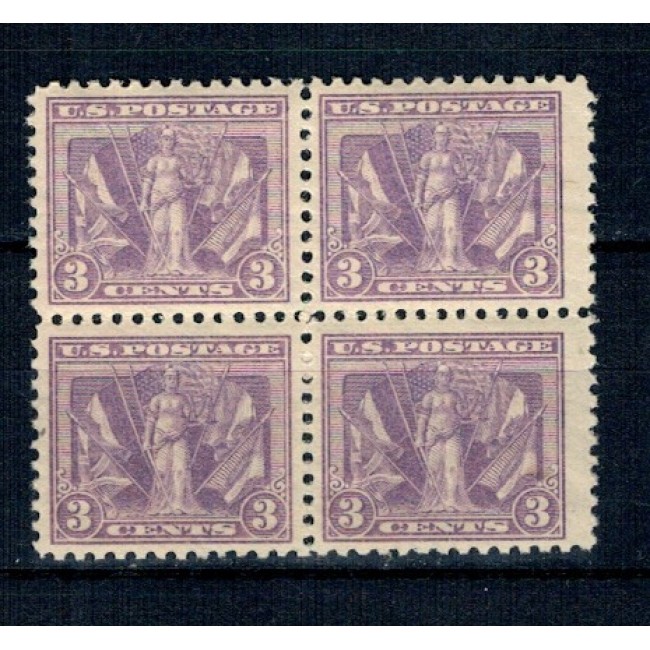 SUA 1919 - Sfârșitul Primului Război Mondial, 3c, bloc de 4 neuzat