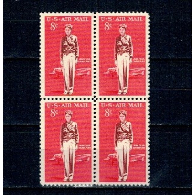 SUA 1963 - Amelia Earhart, aviator, avion, personalități, bloc de 4 neuzat