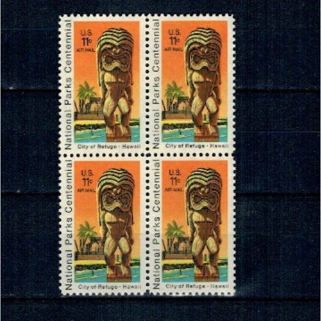 SUA 1972 - Parcuri Naționale, statuie, City of Refuge, Hawaii, bloc de 4 neuzat