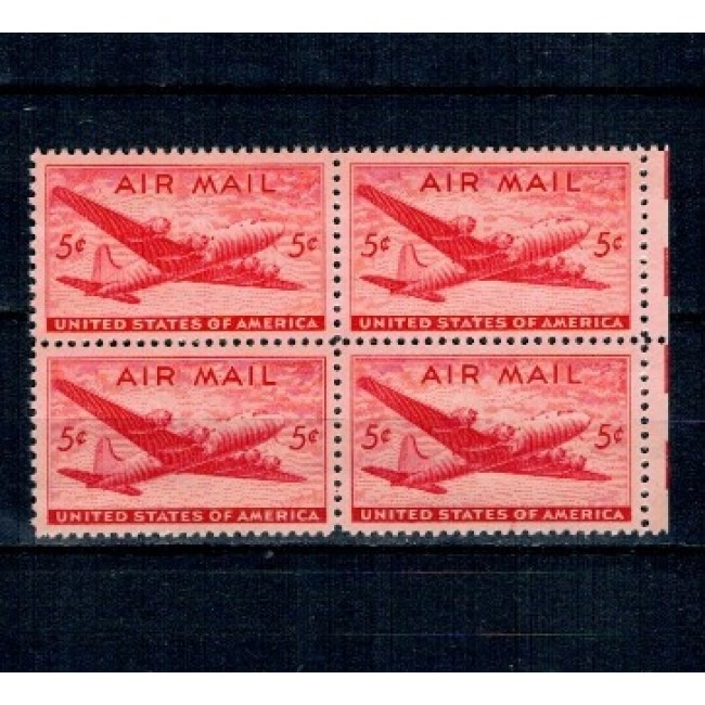SUA 1946 - Posta Aeriana, avion, bloc de 4 neuzat